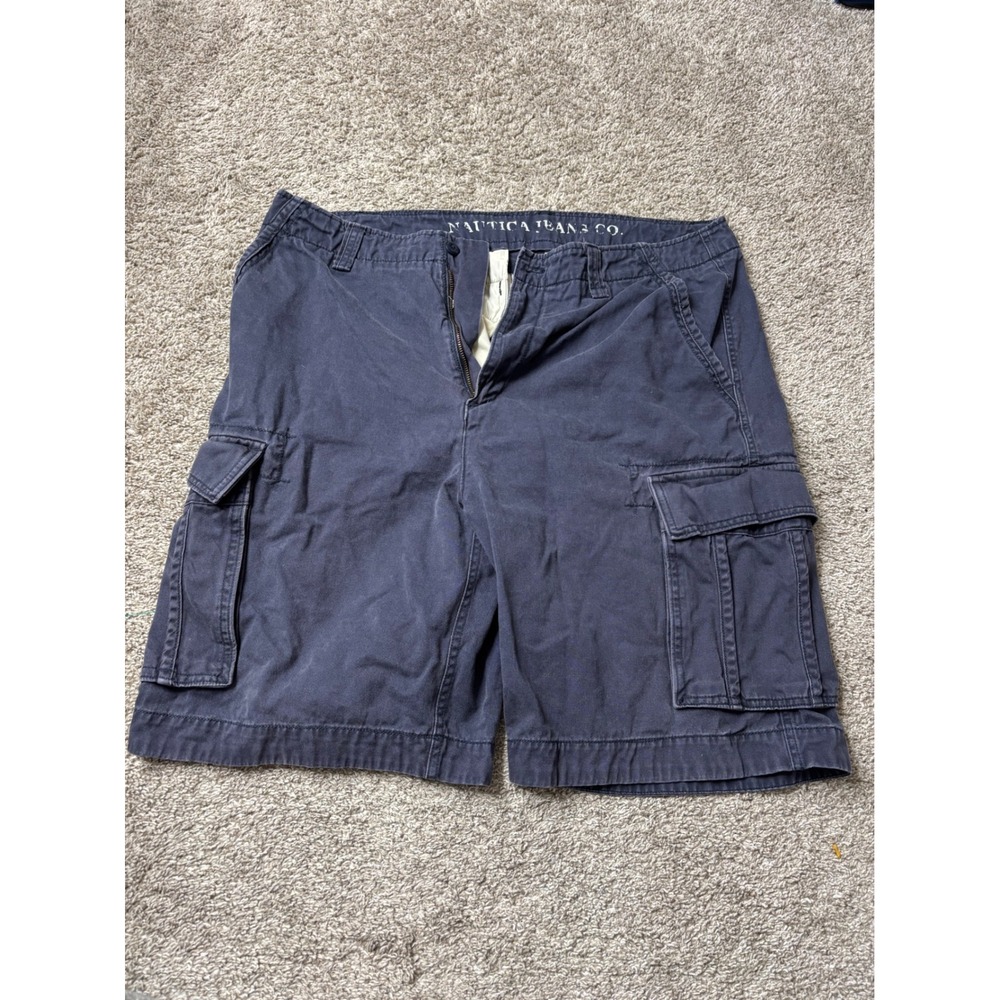 Nautica Jeans Co Mens Navy Blue Cotton Cargo Shorts Size 36 B1050